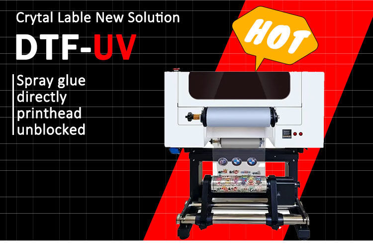 เครื่องพิมพ์ A3 UV DTF เครื่องพิมพ์ CMYK สีขาว ลาย DTF เครื่องพิมพ์ Logo UV เครื่องพิมพ์ UV DTF