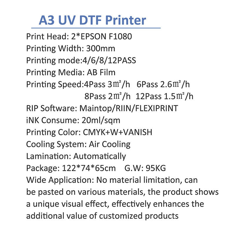 เครื่องพิมพ์ดิจิตอล UV DTF 2 F1080 หัวเครื่องพิมพ์สองในหนึ่ง ความกว้างการพิมพ์ 30cm/60cm