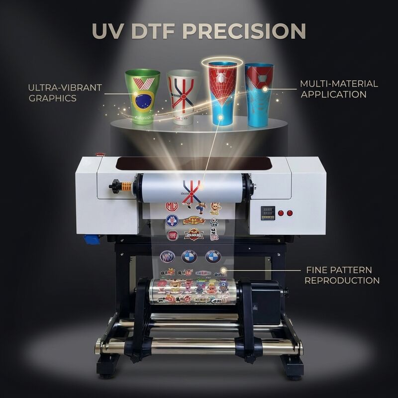 เครื่องพิมพ์ UV DTF ขนาด 300 มม. หัวพิมพ์ I3200U1 CMYK ขาว วานิช ให้ผลลัพธ์สีสันสดใส